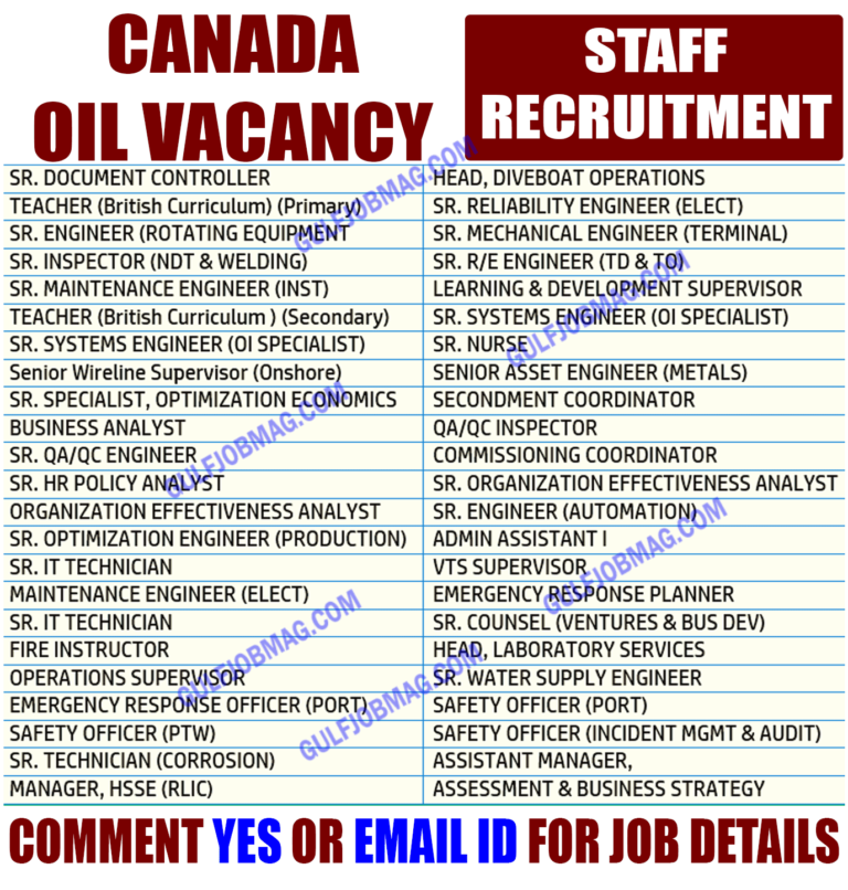 Largest Oil and Gas Vacancy in CANADA Apply Now Gulf Job Mag
