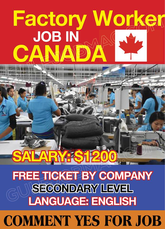Garment Factory Workers required for Canada Apply Now
