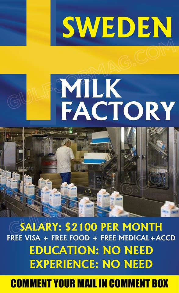 Milk Factory worker wanted in Sweden Gulf Job Mag