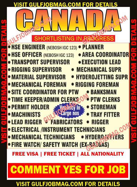 Various worker demand in Canada Gulf Job Mag