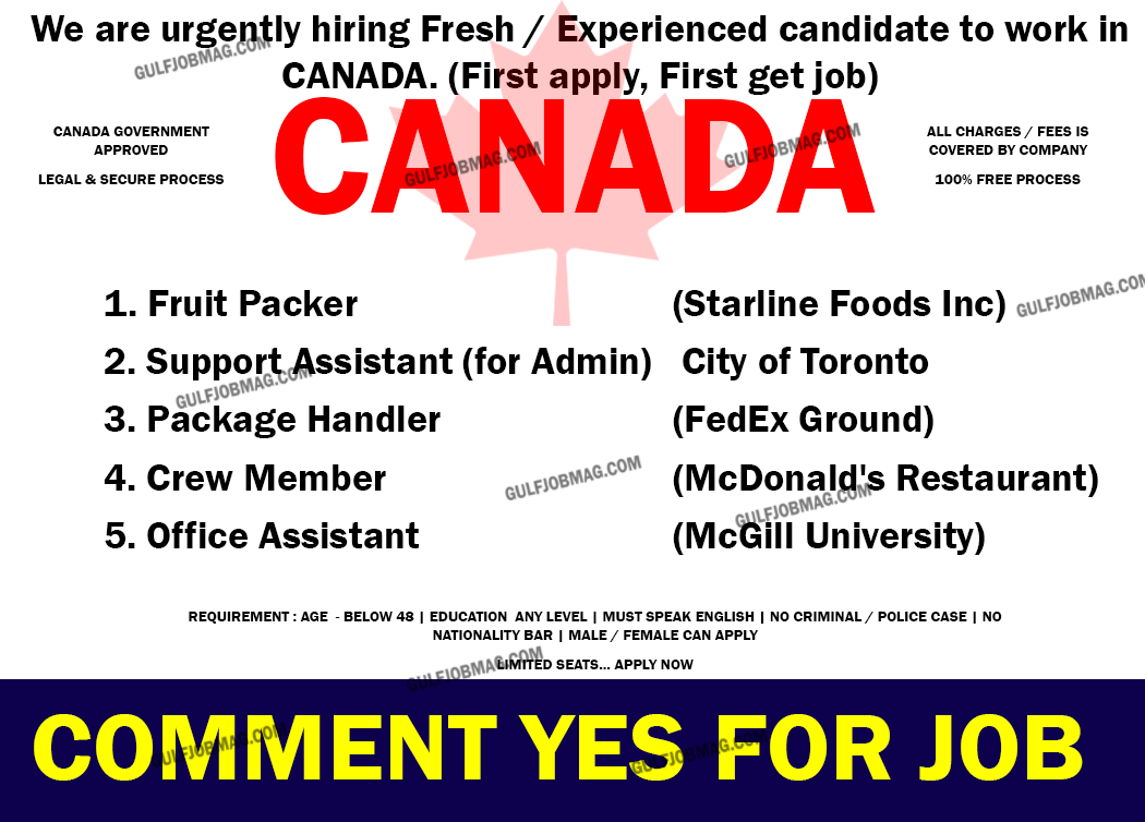 Fresher job opening for CANADA Gulf Job Mag